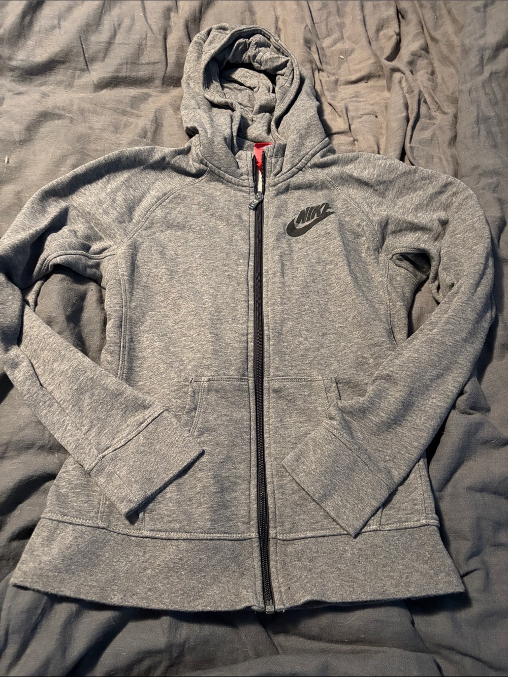Nike Gray Full-Zip Hooded Sweatshirt with Black Logo